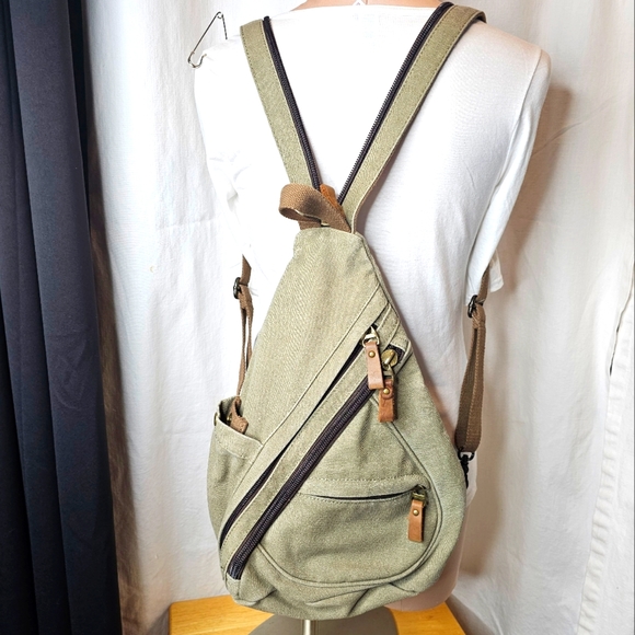 Source Unknown Handbags - NWOT cavas one or two strap back pack crossbody bag green brown
